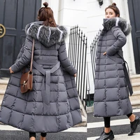 korean style cotton coat women 2022 new fashion winter long clothes big fur collar thick down padded outwear jacket