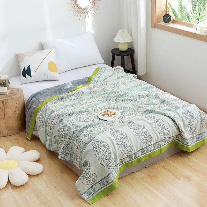

Japanese four-layer blankets for beds cotton gauze summer cool bed cover soft single leisure blanket boho geometric sofa towel