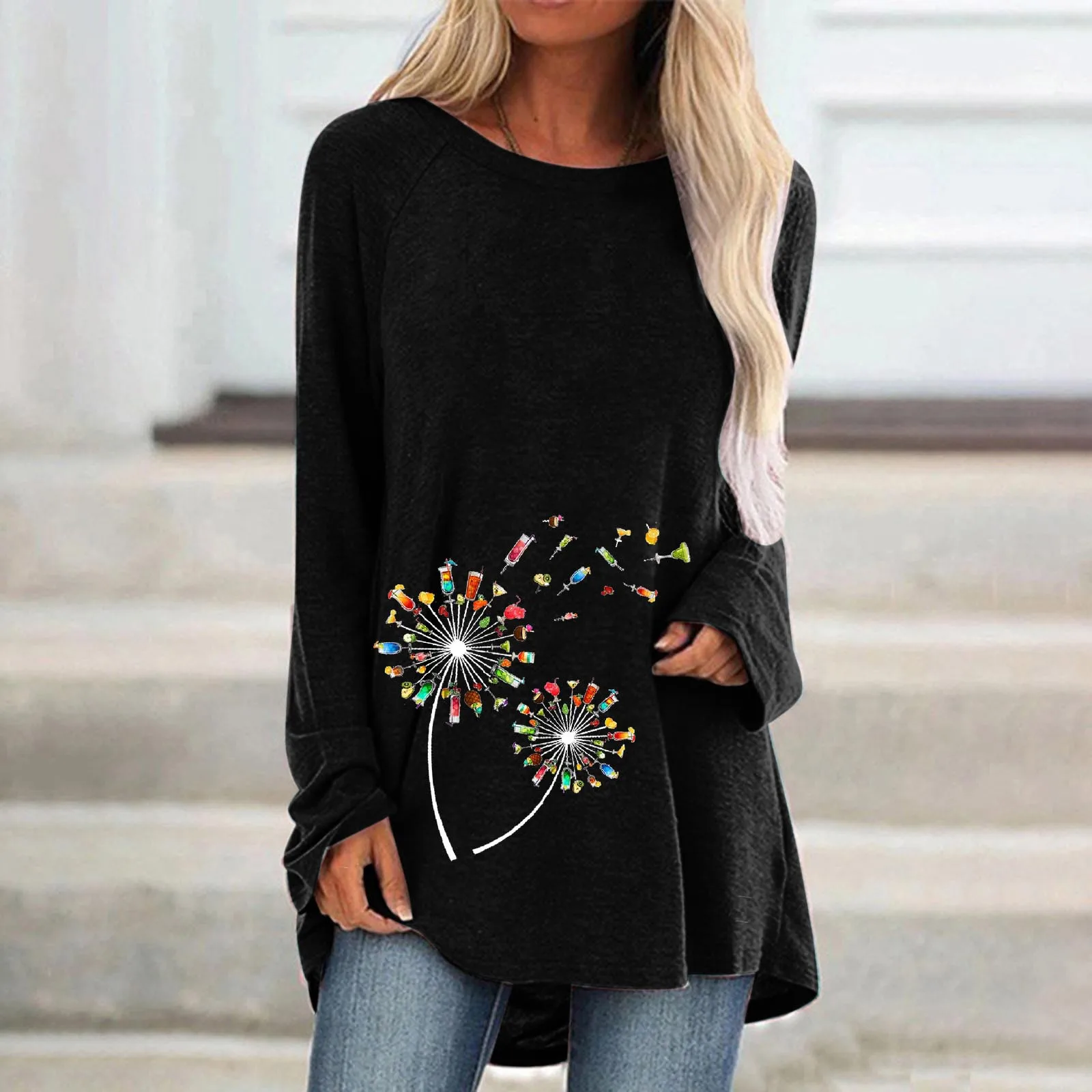 

Womens Casual Crew Neck Raglan Dandelion Printing Long Sleeve Tshirts Blouse Top Short Sleeve Tops Juniors Dry Fit Short