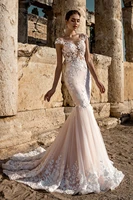 luxury lace appliques mermaid wedding dress 2022 for women cap sleeves sweep train bridal gowns custom made vestido de novia