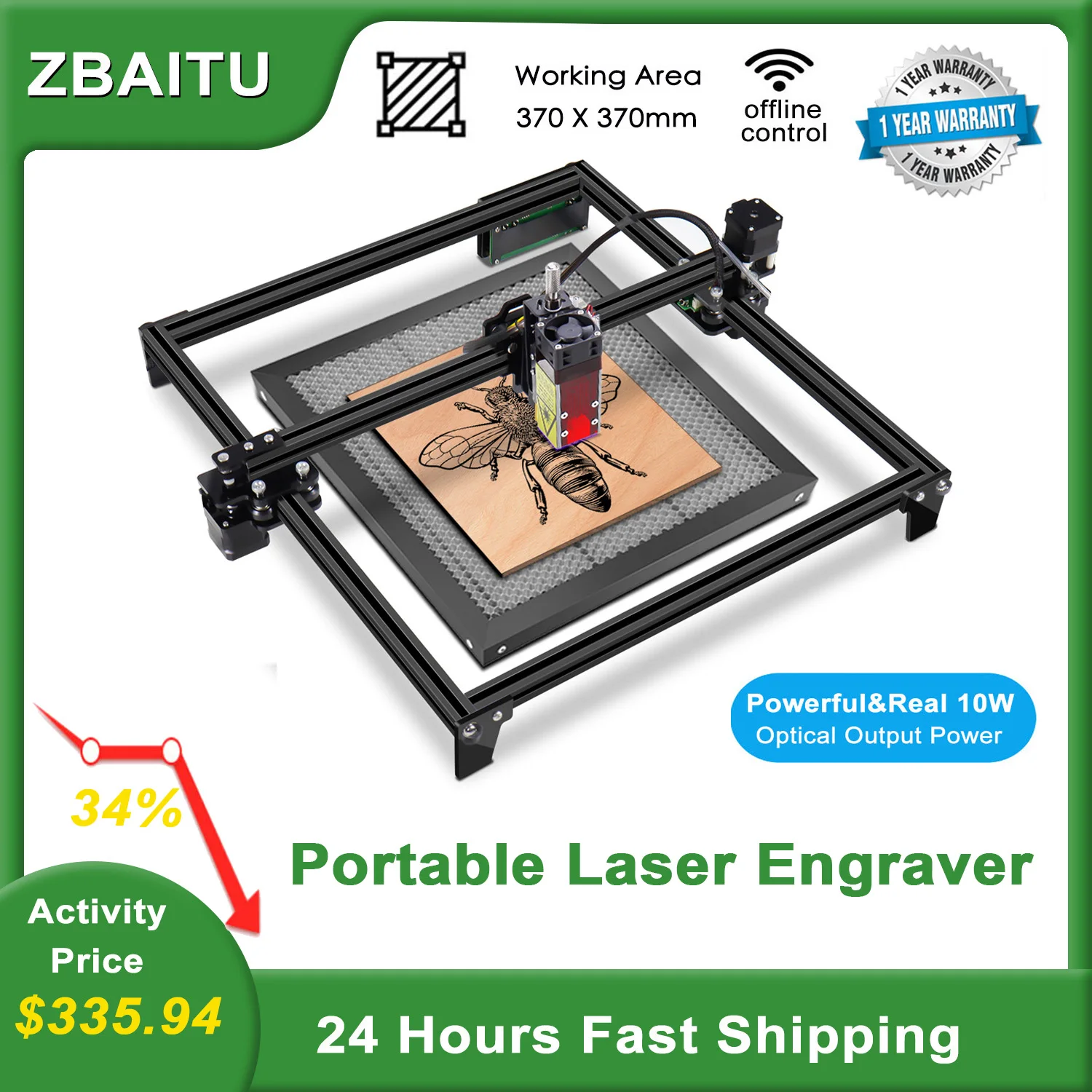 ZBAITU CNC Laser Engraver Cutter Machine One Pass Cutting 8mm Plywood High Precision Wood MDF Stainless Steel Marking Engraving