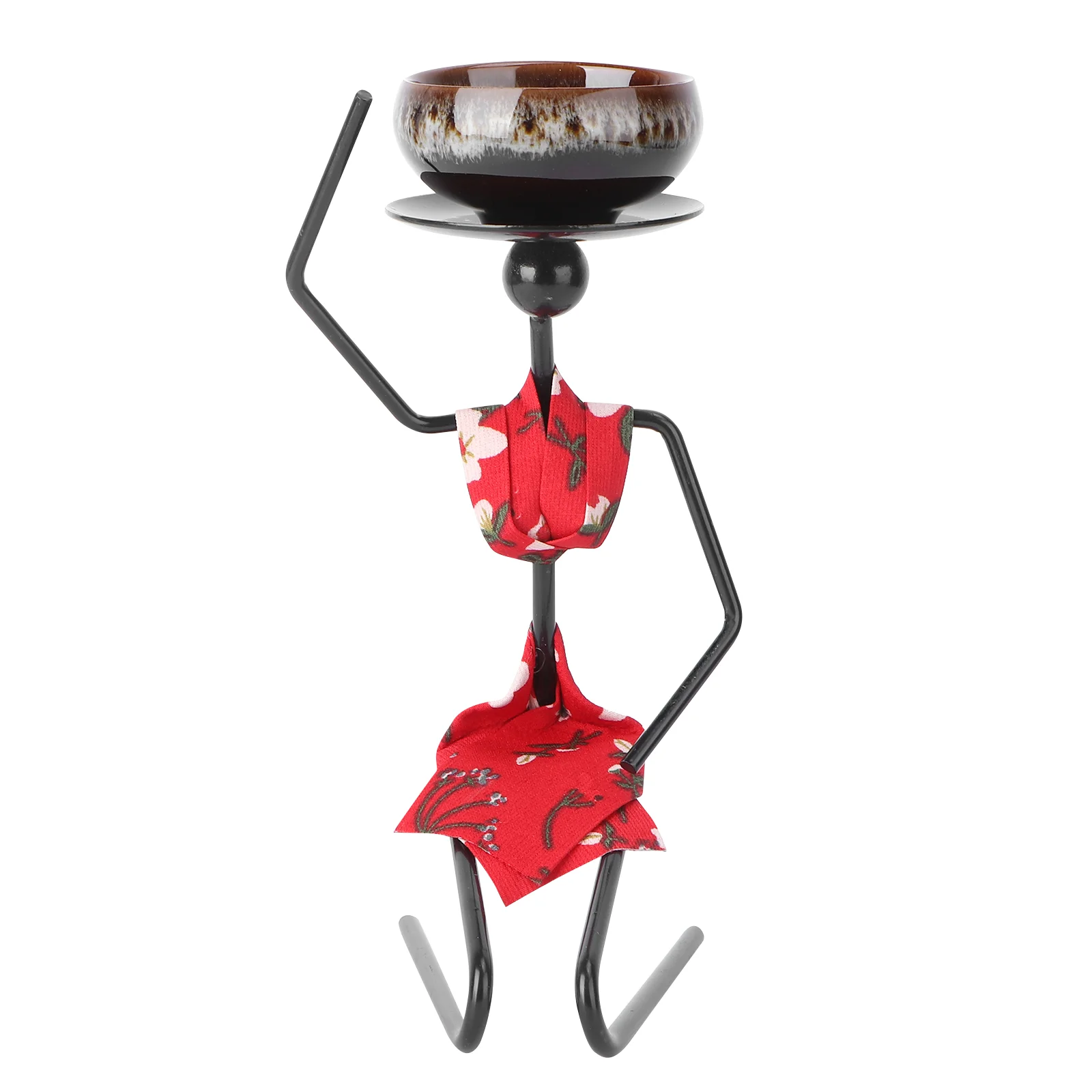 

1 Set Wrought Iron People Flower Rack Succulent Pot Decor (Red)