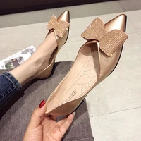 bow knot pointed toe single shoes woman crystal shallow flats soft bottom casual moccasins patent leather solid slip on loafers