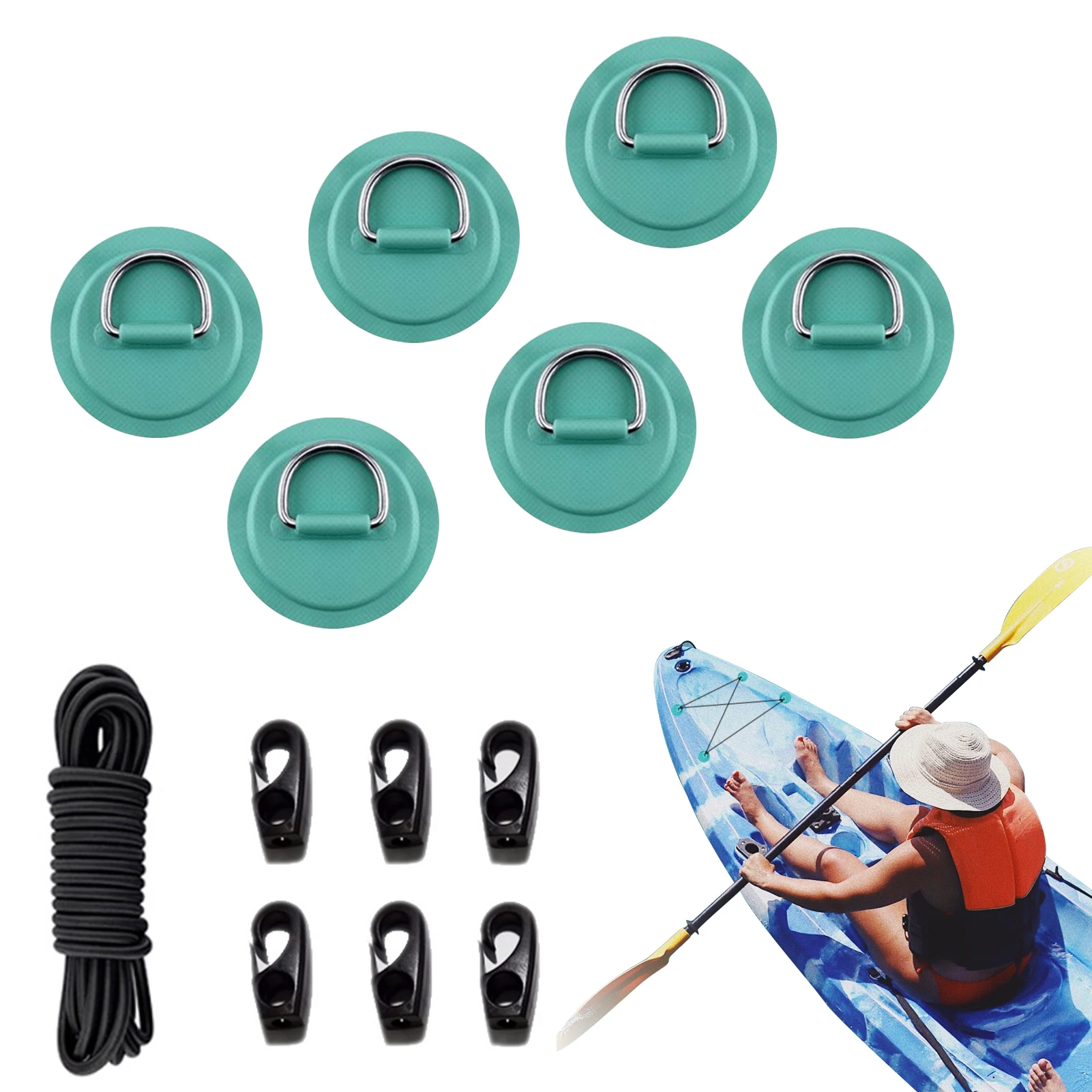 

1 Set D Ring Pad PVC Patch Boat Deck Rigging 2.5m Black Elastic Bungee Rope Kit For Stand Up Paddle Board Deck Accessories
