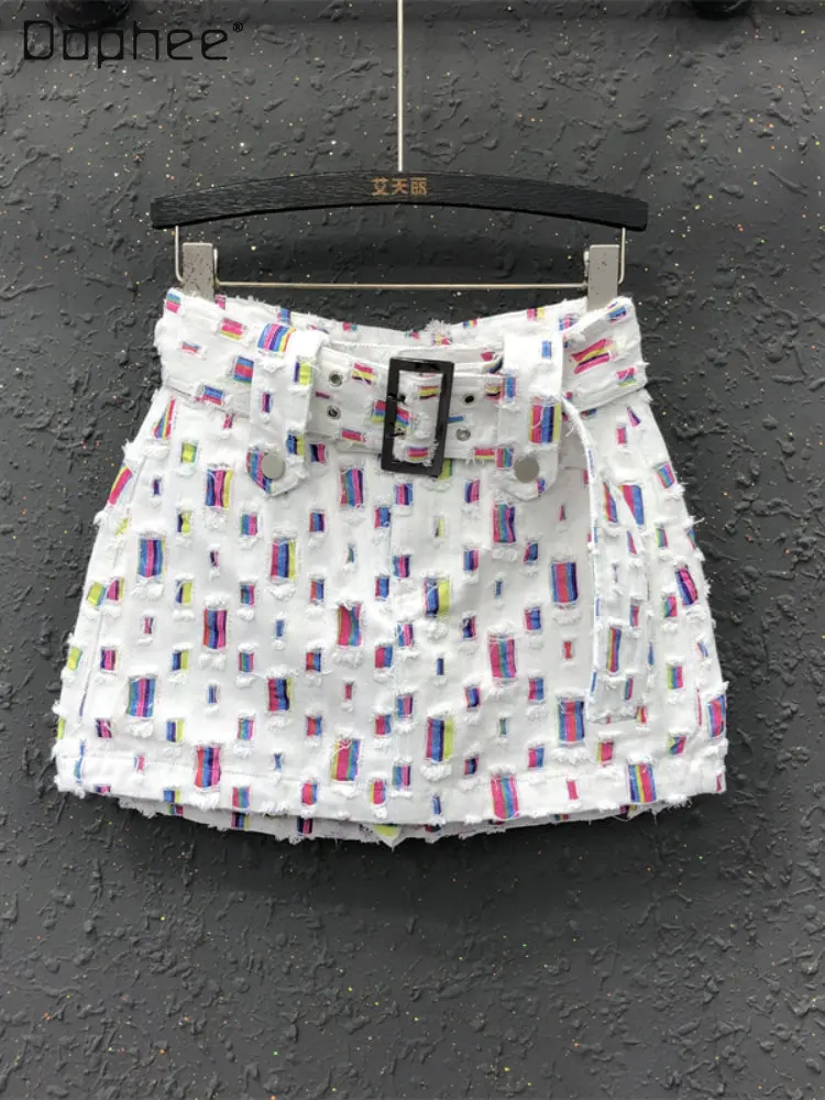 

Fashion European Women's Worn-out Hip Skirt Streetwear Woman 2023 Spring New Casual High Waist Short Denim Skirts for Women