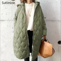 Black Winter Coat for Women Office Lady New Asymmetric Diamond Plaid Cotton Coat Hooded Comfortable and Casual Coat for Women