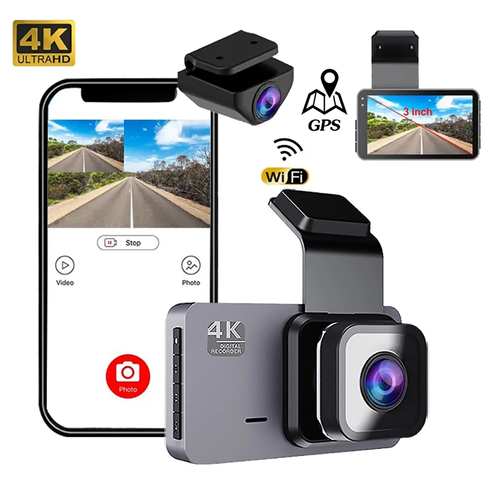 

Car DVR 4K+1080P Front And Rear Camera WiFi GPS Dash Cam Driving Video Recorder Rear View Black BoxParking Monitor Night Vision