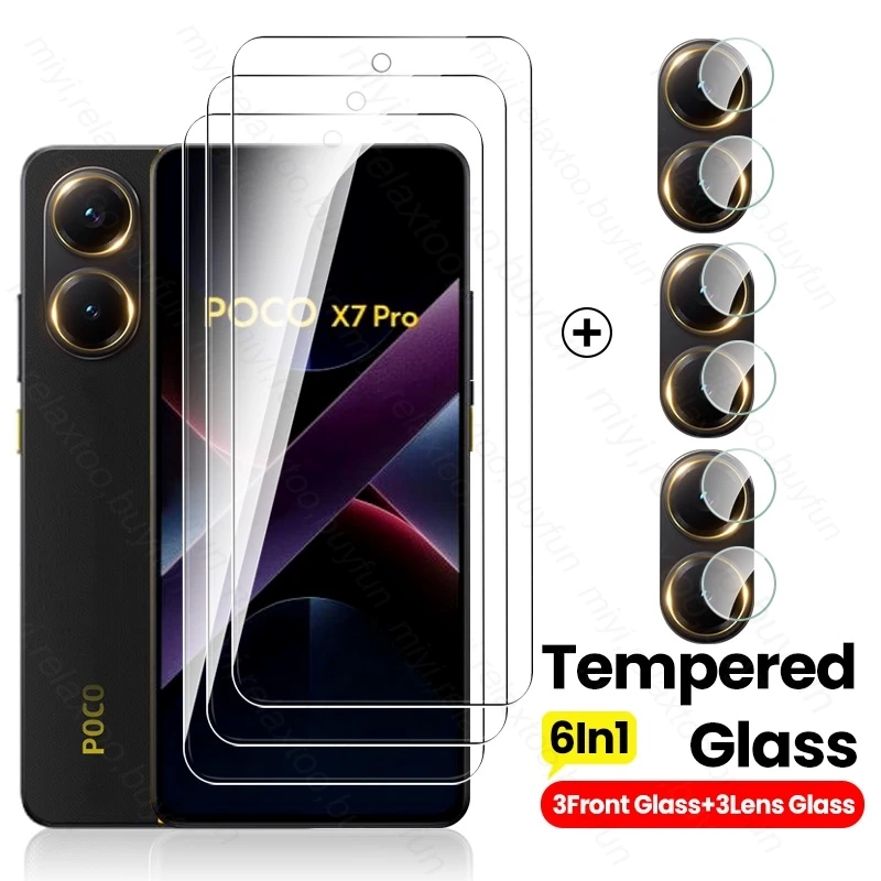 PocoX7Pro Стекло 6в1 Защитная пленка для экрана камеры Xiaomi Poco X7 Pro 5G Закаленное стекло