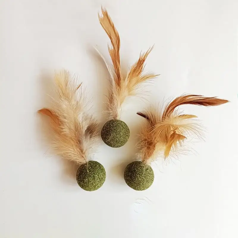 

1/2/3pcs Cat Catnip Toys Ball Cat Feather Toy Ball Cat Snack Tooth Cleaning Molar Ball Multifunctional Cat Toy With Feather