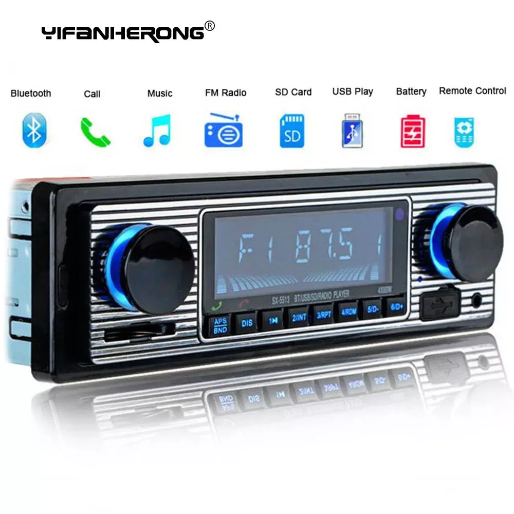

Wireless Car Radio 1 din Bluetooth-Compatible Retro MP3 Multimedia Player AUX USB FM Play Vintage Stereo Audio Player