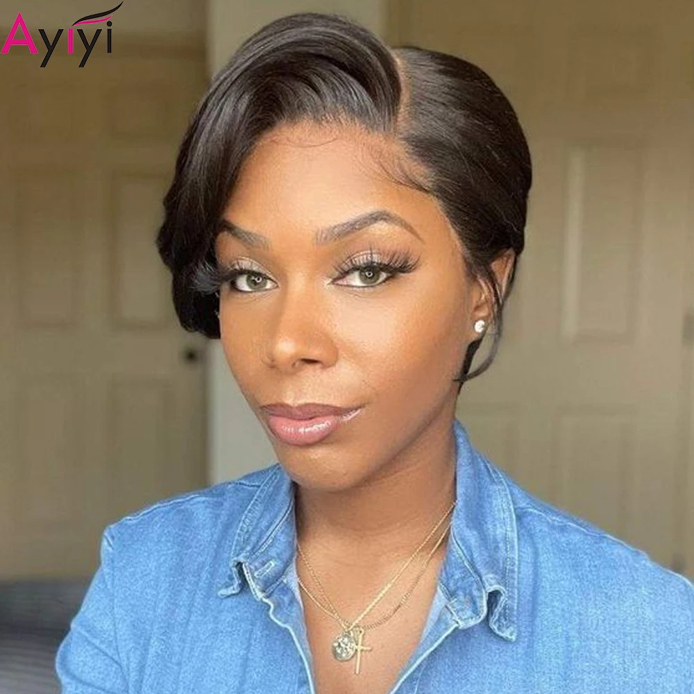 

Парик Ayiyi для вырезания фея, бразильские прямые парики из человеческих волос, 150% плотность, прозрачные, 13x1, парики из человеческих волос для ...