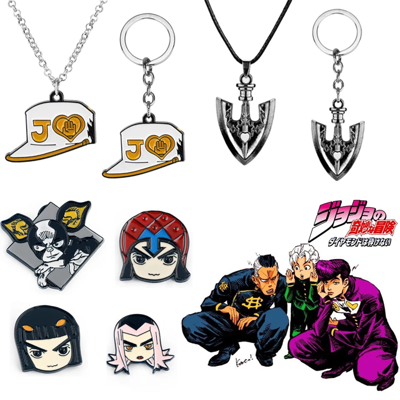 Anime JoJo Bizarre Adventure Necklaces KILLER QUEEN Higashikata Josuke Pendant Keyring Badge Jewelry Ketting Friends Gift