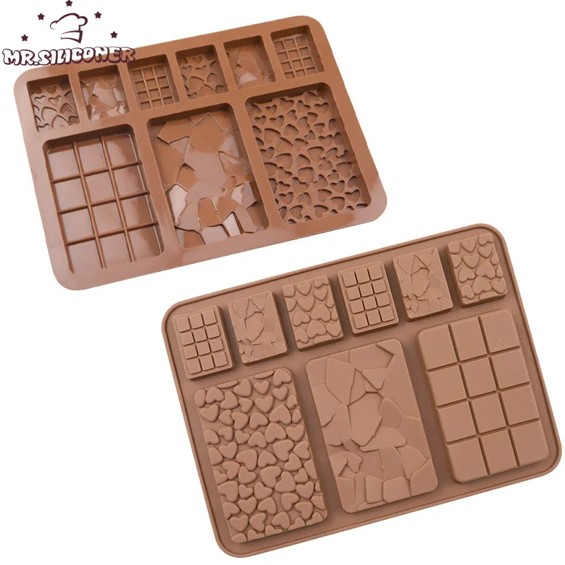 

New 9-cavity Chocolate Silicone Mold Heart Broken Fondant Patisserie Candy Bar Mould Cube Cake Molds Kitchen Baking Accessories