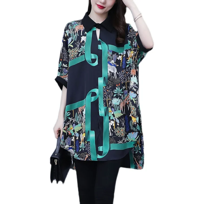 

Blouse Women Summer 2022 New Fashion Casual Print Short Sleeve Loose Blusas Womens Tops And Blouses Dropshipping