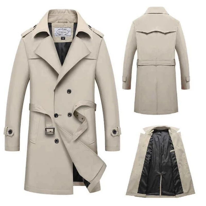 

Mens Long Trench Trenchcoat Jacket Male Business Casual Trench British Trench Men Slim Double Breasted Jacket