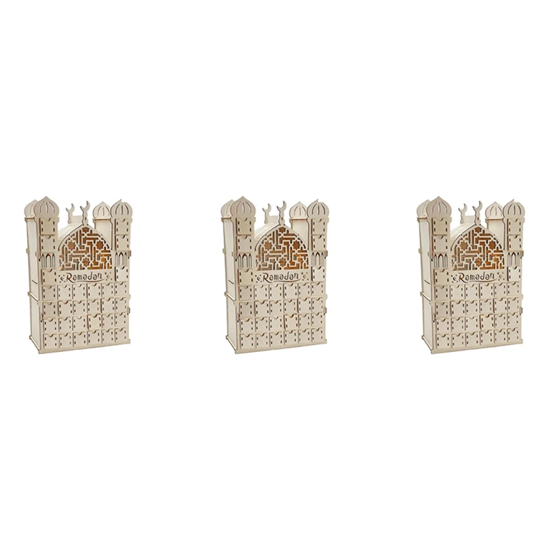 

3X Ramadan Advent Calendar, Wooden Reusable Advent Calendar With 30 Drawers, Eid Mubarak Decoration, Ramadan Calendar