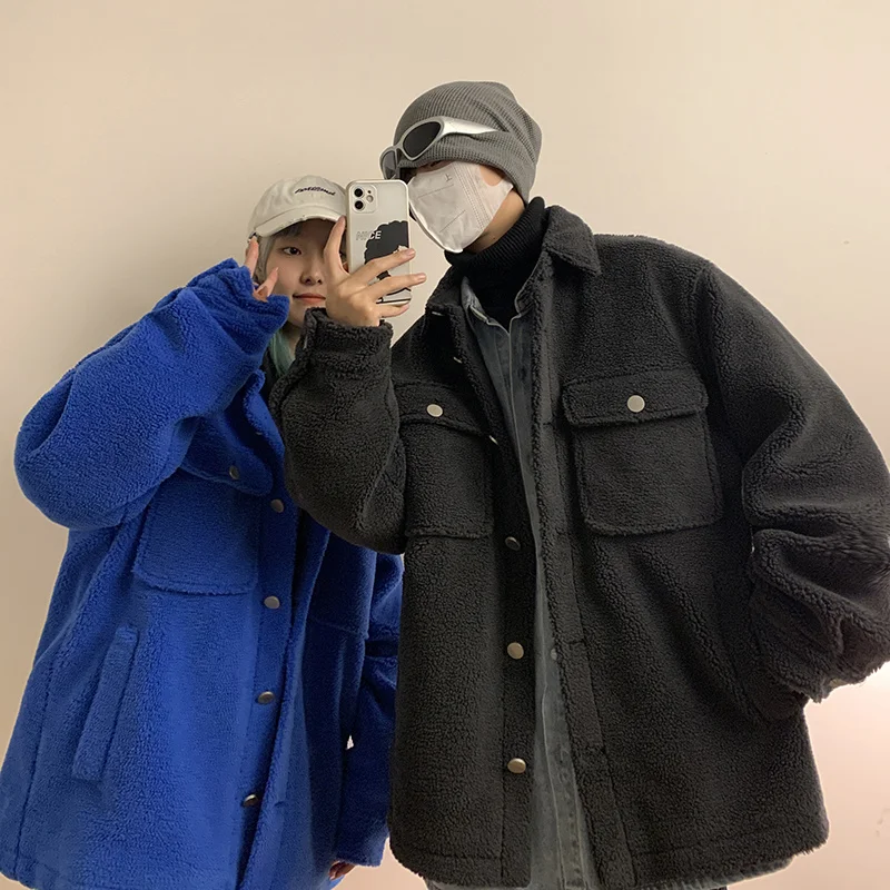 Winter Jacket Men Warm Fashion Pocket Thickened Lamb Wool Jacket Men Streetwear Korean Loose Thick Short Coat Mens Parker M-3XL