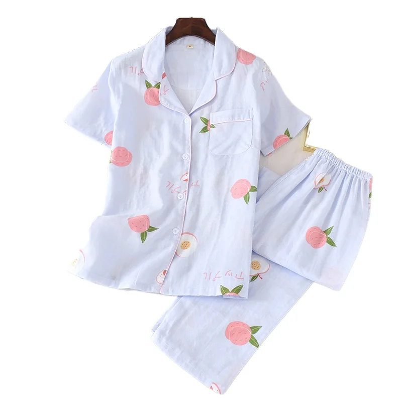 

Новинка, летний хлопковый женский Пижамный костюм, мягкие и удобные брюки с коротким рукавом, комплект для отдыха, Женская домашняя одежда, ...