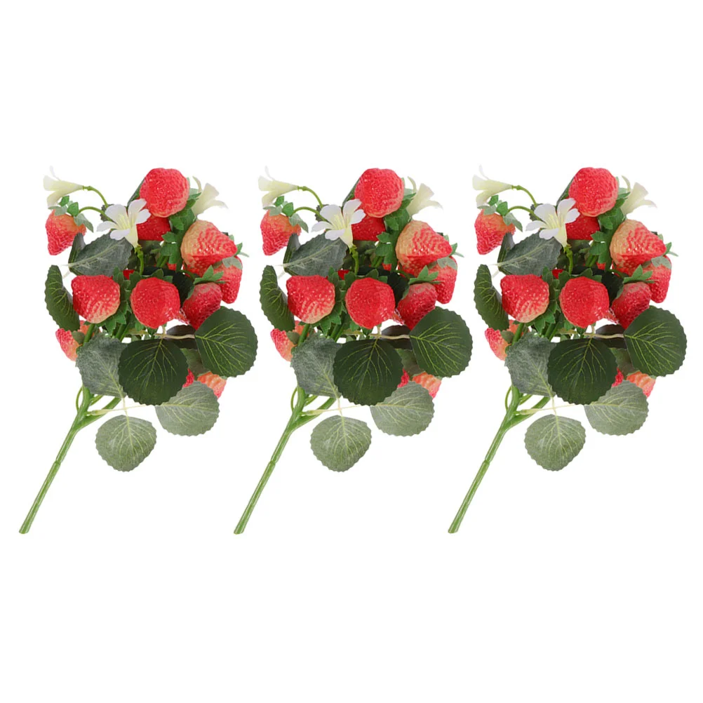 

3 Pcs Simulated Strawberry Wedding Favors Strawberry Ornament Fruit Party Decorations Pvc Strawberry Adorn Strawberry Bunch