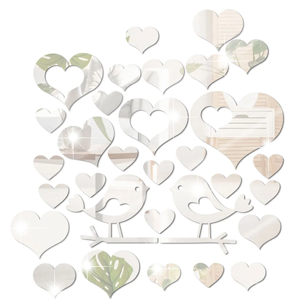 

Glass Decor Mirror Wall Adhesive Sticker Stickers Heart Decal White Acrylic Decoration