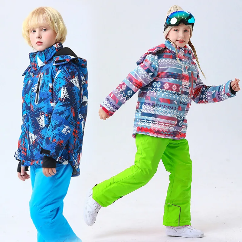 Snow Clothes Children's Ski Suit Boys Girls Outdoor Thick Warm Waterproof Windproof Ski Clothing Jacket Pants Set