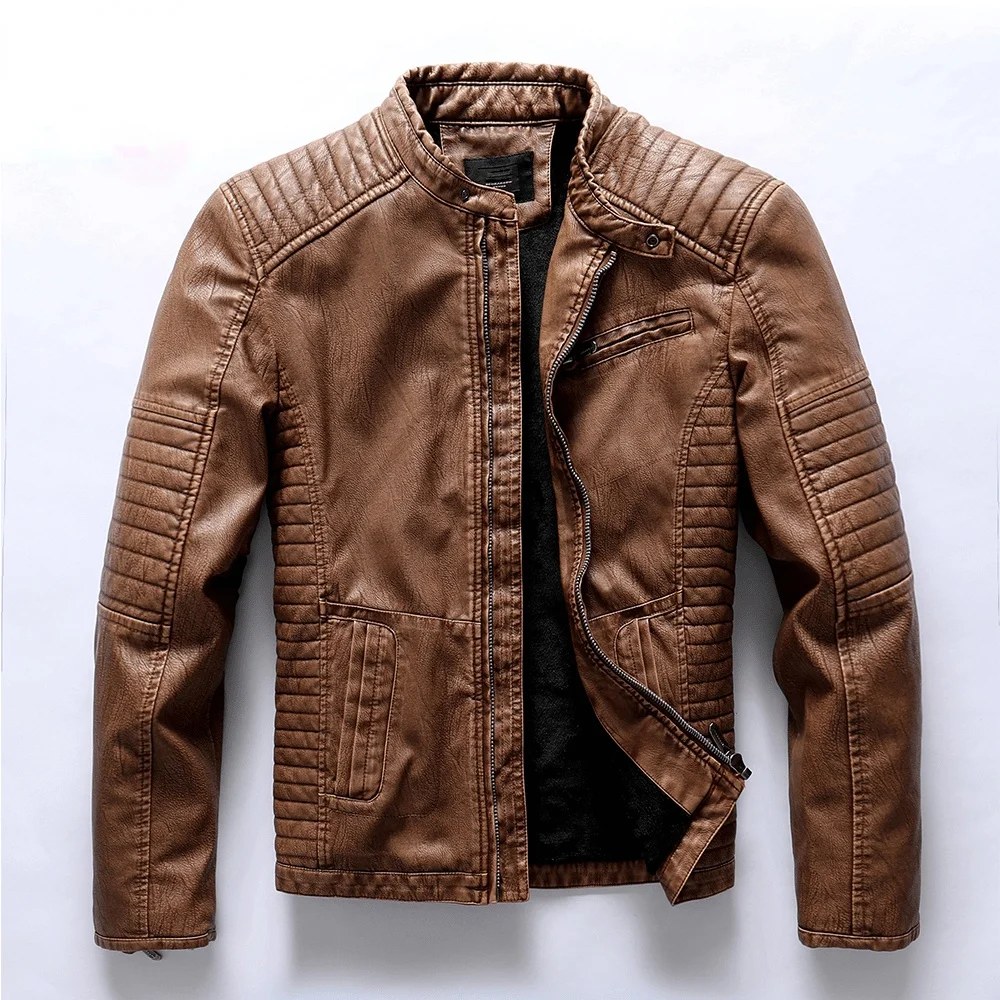 

Мужская Осенняя Повседневная винтажная кожаная куртка с карманами, Классическая модная мужская куртка из искусственной кожи, 2021