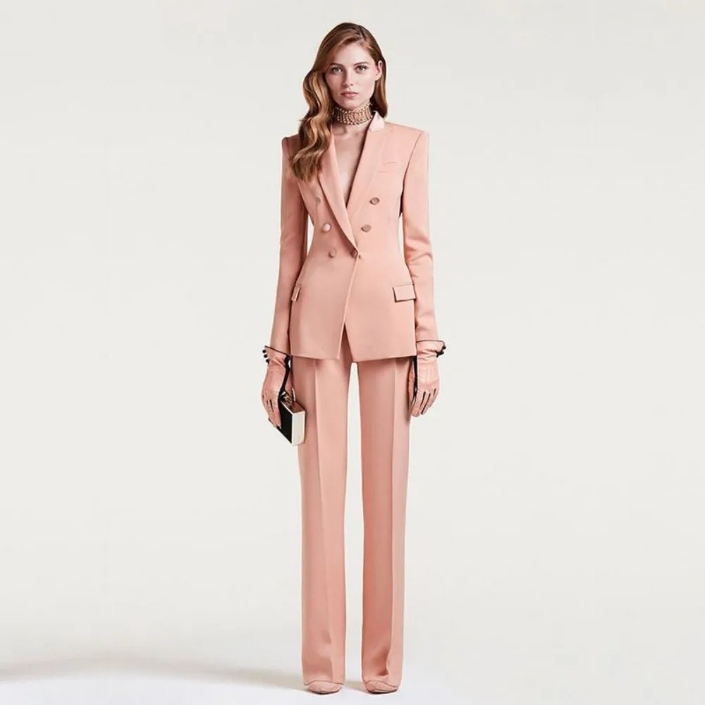 Women's Business Suit Female Office Uniform Ladies Formal Trouser Suit Double Breasted Women's Tuxedo （Jacket+Pants）