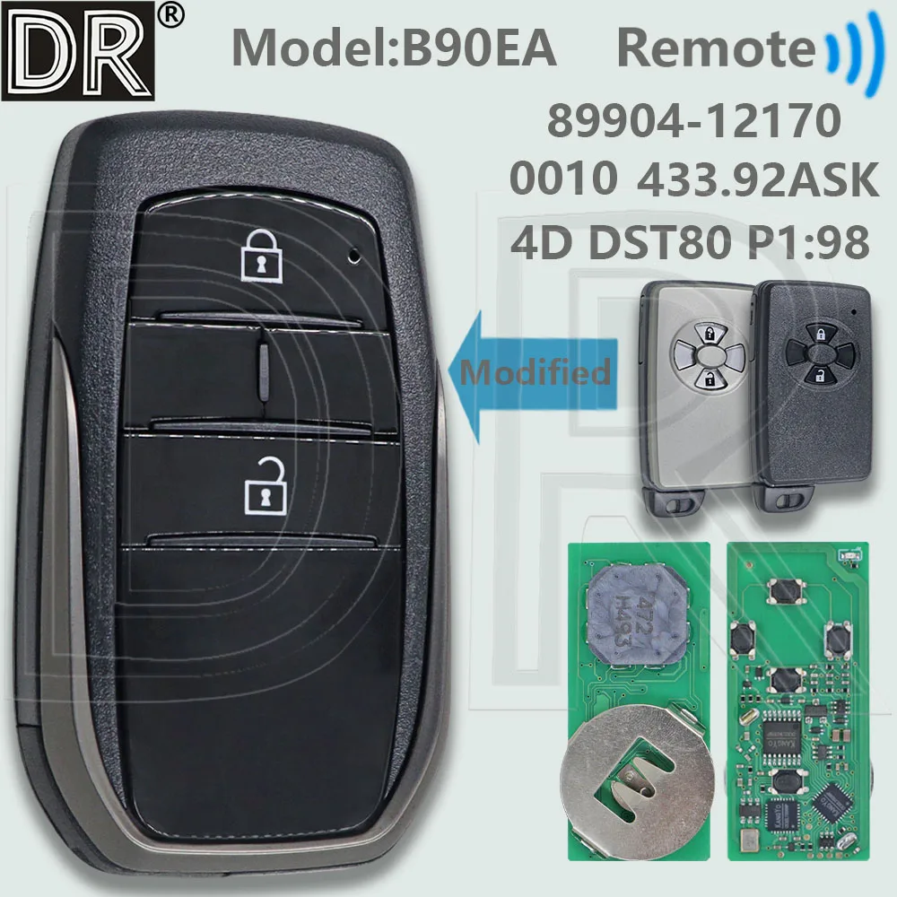 Фото DR B90EA 433.92ASK 4D DST80 P1:98 Плата:61A544-0010 89904-12170 Бесконтактный автомобильный дистанционный ключ для Toyota Auris RAV4 Urban Cruise №1
