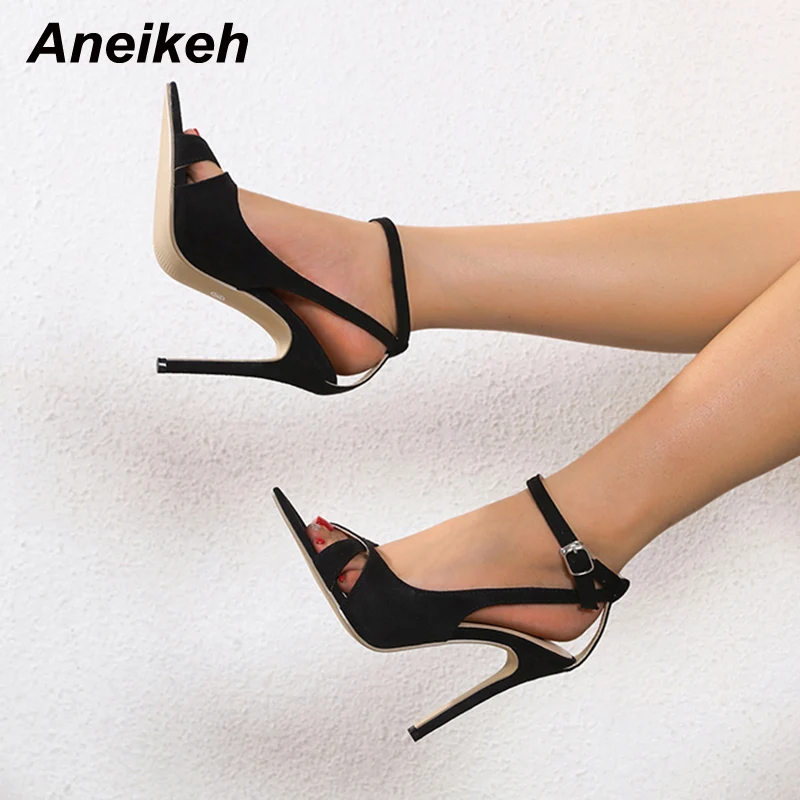 Женские туфли с острым носком Aneikeh2024 элегантные пикантные сандалии на тонких