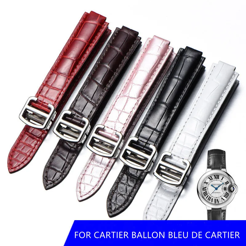 

For CARTIER BALLON BLEU DE CARTIER Men's Women's Genuine Leather Cartier Convex 42mm Large SizeCow Leather Watch Strap bracelet