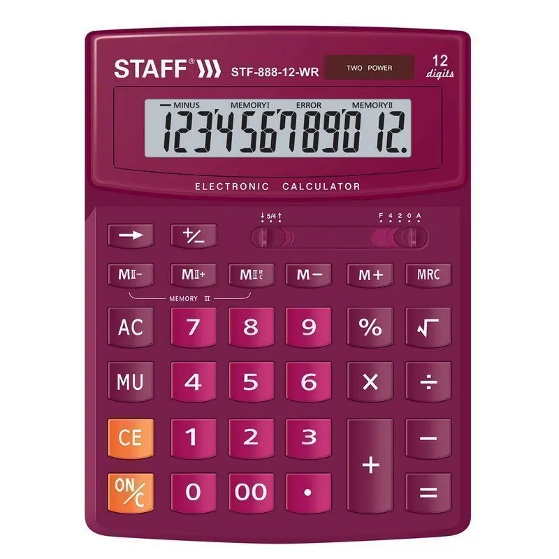 Калькулятор настольный STAFF STF-888-12-WR (200х150 мм) 12 разрядов двойное питание БОРДОВЫЙ