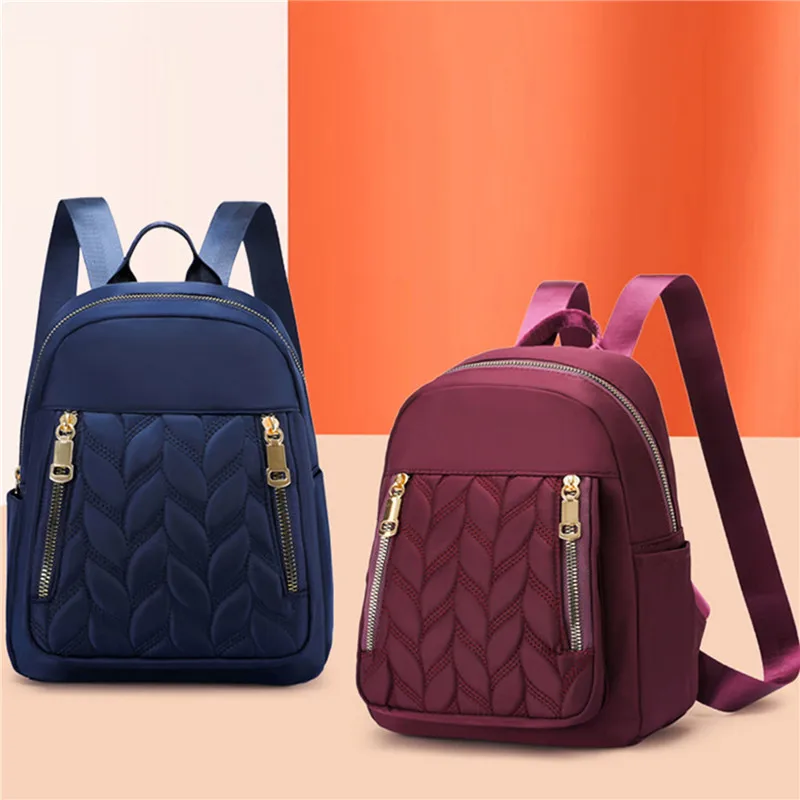 

New Fashion Women Backpack Urban Simple Casual Backpack Trend Travel Solid Color Nylon Bag Waterproof Lightweight Ladies Bag