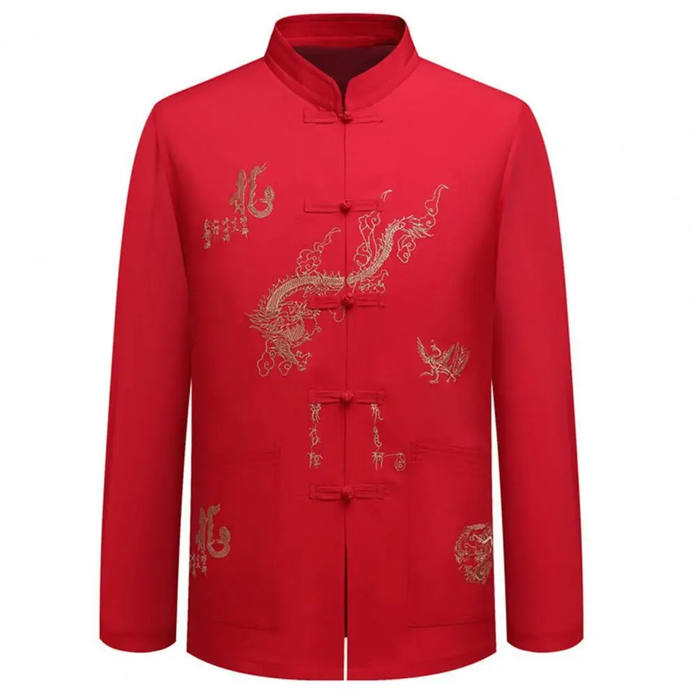 Dragon Men Shirts Tangsuit Traditional Chinese Clothing for Men Stand Collar Long Sleeve Shirt Top Dropshopping camisa masculina