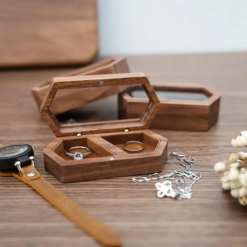 

Ring Box Jewelry Storage Engagement Wedding Ceremony Ring Proposal Ring Rustic Wedding Gift for Girl Walnut Wood