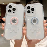cute astronaut ring holer phone case for iphone 13 pro max 12 11 pro x xr xs max 3d tpu transparent lens protection back cover