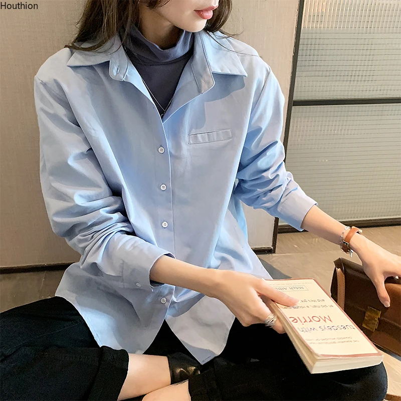

Long Sleeve Women Blouse Loose Fashion Leisure Tops Summer Comfortable Button Turn-down Collar Shirt