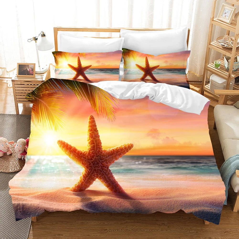 

Blue Ocean Starfish Duvet Cover Shell Bedding Set With Pillowcase For Adults Bed Summer Bedclothes Decor Home Coast Beach