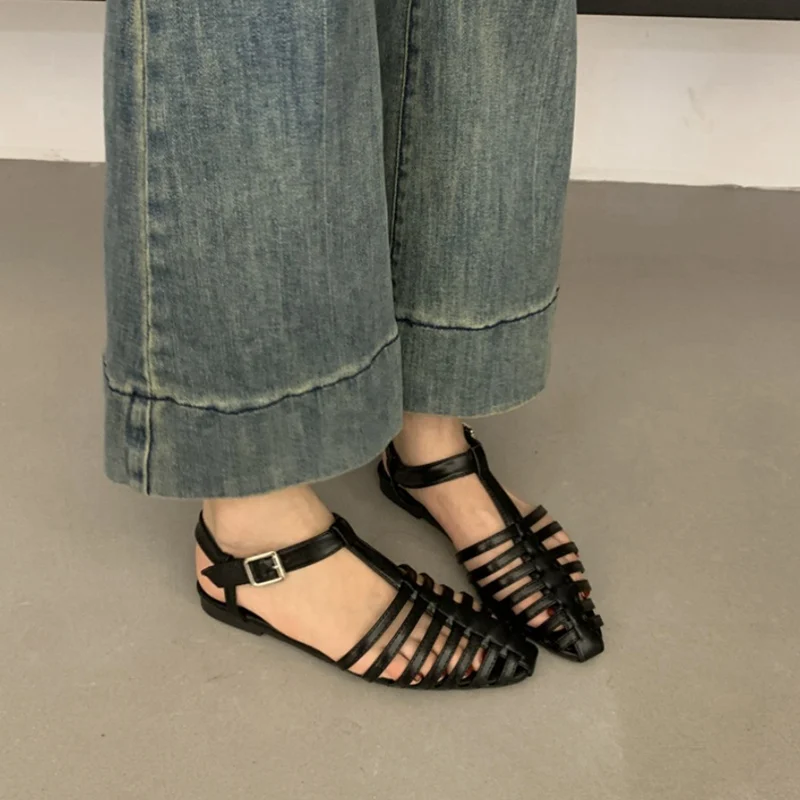 Сандалии-гладиаторы женские с ремешком на щиколотке модные пляжные шлепанцы в