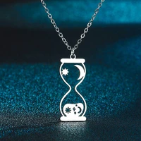 chengxun hollow star crescent moon necklace pendant for women girls stainless steel hourglass charm neck chain jewelry collar