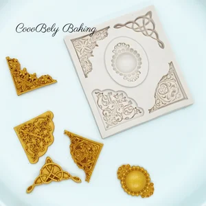 Барокко, форма Кружева, боковые кружева, силиконовая форма для сахарного ремесла, драгоценный камень, фотография M1130