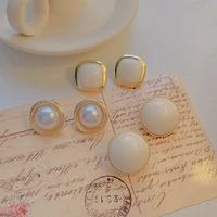 new white round acrylic earrings for women french temperament geometric alloy earrings jewelry