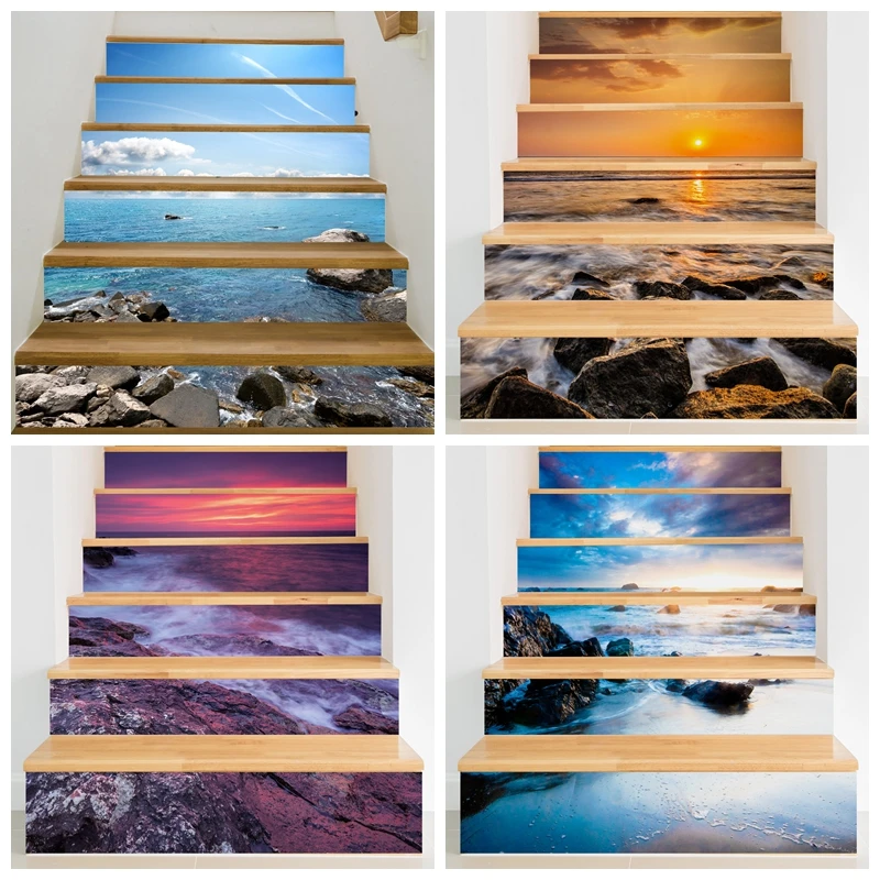 

Removable Waterproof Staircase Wallpaper Beach Nature Landscape 3D Vinyl Decal Stair treads Sticker vinilos para escaleras