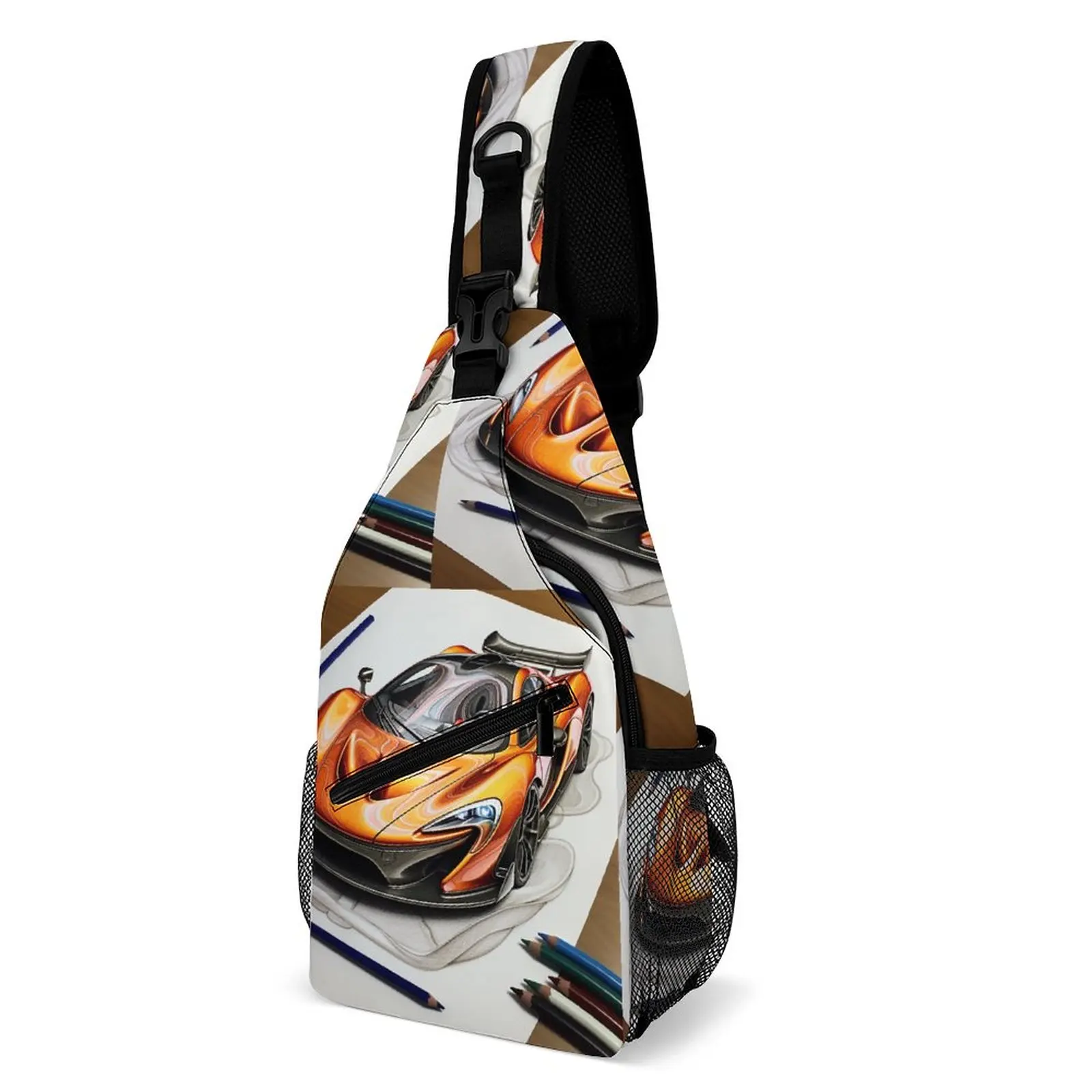 

Powerful Sports Car Chest Bags Pencil Art Colored Cartoon Hiking Shoulder Bag Retro Print Crossbody Bag School Daily Sling Bags