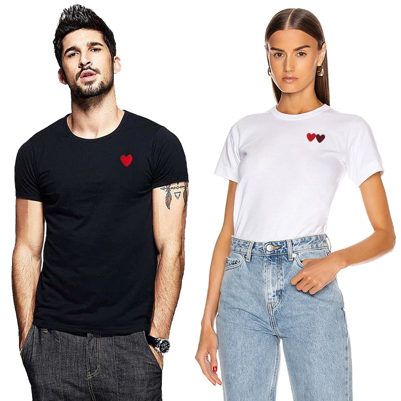 Футболка Мужская/Женская однотонная с вышивкой круглым вырезом и короткими