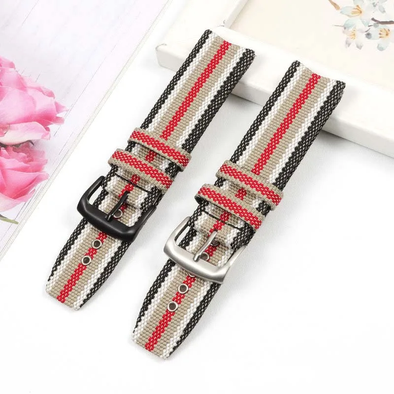 WatchbandFor BU7600 BU7680 Nylon Canvas Watch straps Men's Quartz Accessories with Butterfly Buckle Burber-ry Arc end bracelet