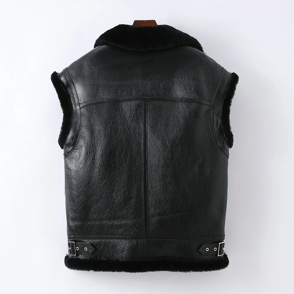 2023 Women's Shearling Vest Genuine Leather Coat Warm Real Wool Waistcoat Winter Autumn Double Face Biker Gilet MH3639L