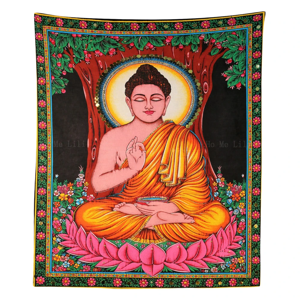 

Buddhism Artwork Buddha Is Meditating Under A Bodhi Tree Lotus Background Zen Tapestry By Ho Me Lili For Home Decor