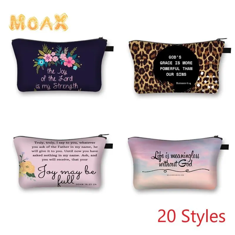 

Christian Bible Verse Cosmetic Bag He Will Sustain You Women Canvas Lipstick Makeup Bags Brush Tools Toiletries Storage Handbags