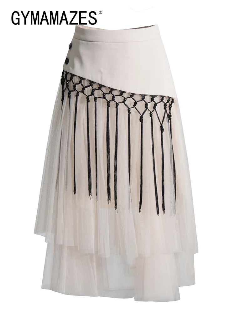 

Юбка женская составного кроя на пуговицах с высокой талией и кисточками