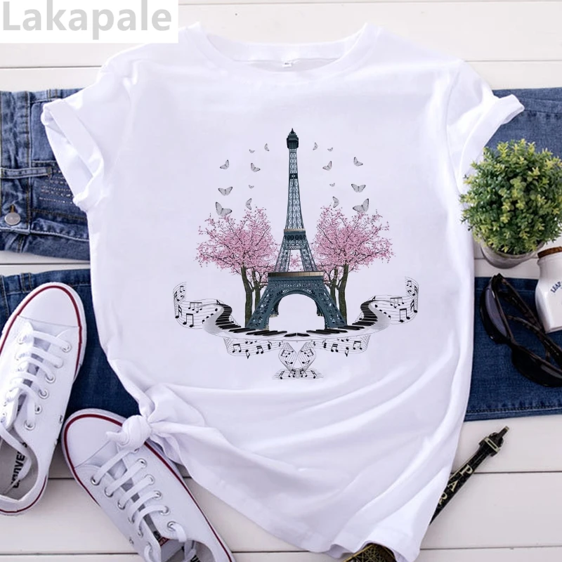 Футболка женская с принтом Парижская Эйфелева башня модный топ в стиле Харадзюку